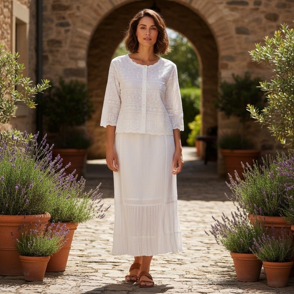 Karavan Dress Set Womens 6P Boho Embroidered‎ Cottagecore White Midi Minimalist